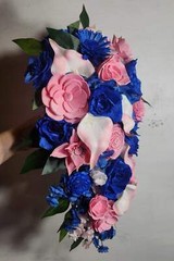 Pink Royal Blue Rose Calla Lily Sola Wood Bridal Wedding Bouquet Accessories