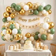 Sage Green White Gold Balloons, 50pcs Olive 12inch, Green, White,