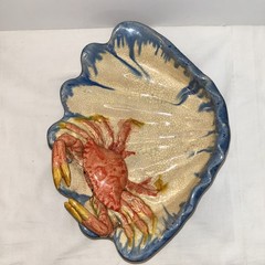 DEPT 56 Figural Palissy Style Majolica Clamshell and Crab Decorative Bowl