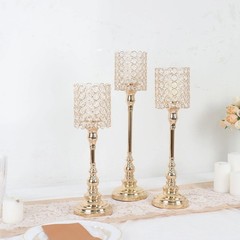 3 GOLD Metal Goblet Acrylic Beads Votive CANDLE HOLDERS Centerpieces Party Event