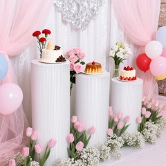 3Pcs Cylinder Pedestal Stands Metal Fluted Dessert Display Pillars for Wedding