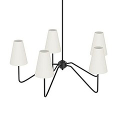 ;30″ Dia 5-Arm Classic Chandeliers Matt Black with White Black/White Shade