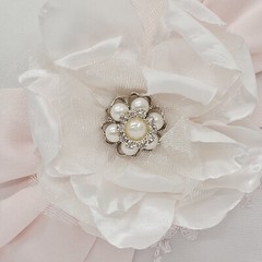 Lillian Rose White Ring Pillow Blush Sash Satin 7″ Square Silver Rhinestones NOS