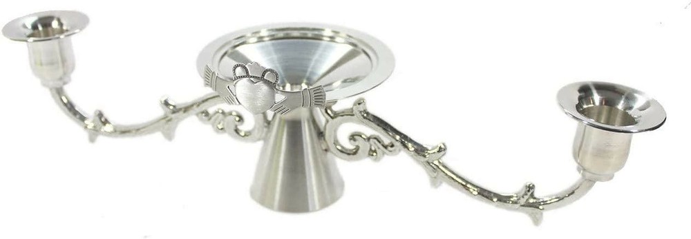 Mullingar Pewter Irish Wedding Candlestick Holder Claddagh Candelabrum 9″ Wide