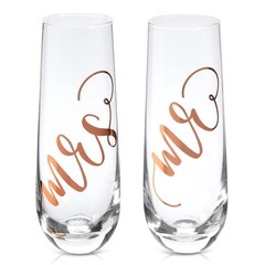 Juvale Mr & Mrs Champagne Flutes Set of 2-10 oz, 6 2 Count (Pack 1), Clear