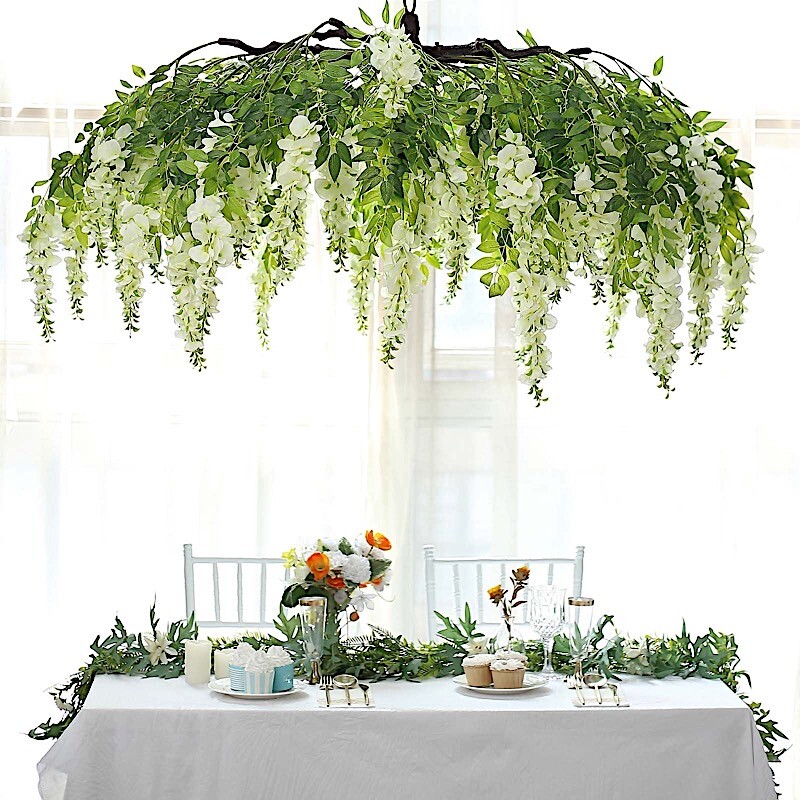 55″ Cream Green Hanging Artificial FLOWER Chandelier Silk Wisteria Vine Party