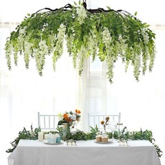 55″ Cream Green Hanging Artificial FLOWER Chandelier Silk Wisteria Vine Party