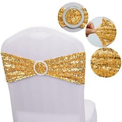 100Pc Stretch Sequin Chair Sashes One-Sided Glitter Spandex Chair Bands w/Buckle