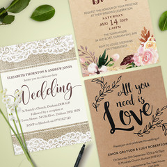 Personalised Wedding Day / Evening Invitations with Envelopes (W1)