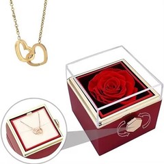 Valentine day Gift Preserved Rose In Rotating Jewelry Box Gifts with Gold Engrav