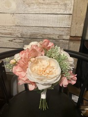 wedding bouquet bridal artificial silk flowers. Peach/Cream and Pink.