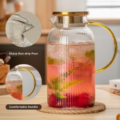 Buaic 2 Pack Glass Pitcher Lid 68 Oz/ 2 Liter Classic Vertical Stripes Water