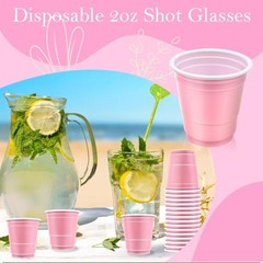 30 Pcs Disposable 2oz Shot Glasses Plastic Cups for Wedding – Light Pink