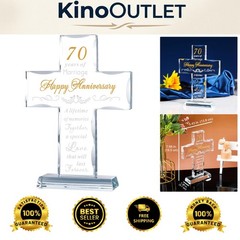 Timeless 70th Anniversary Glass Cross Keepsake – Elegant Décor for Parenthood