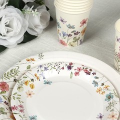 75 WHITE Wildflower Butterfly Print Paper Plates and Cups Set Wedding Events