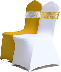 Set of 100 Sequin Gold Chair Sashes for Chair Cover Wedding Party Decorations