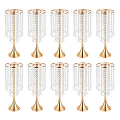10Pcs Luxurious Acrylic Crystal Flower Stand Wedding Centerpieces on Floor Gold.