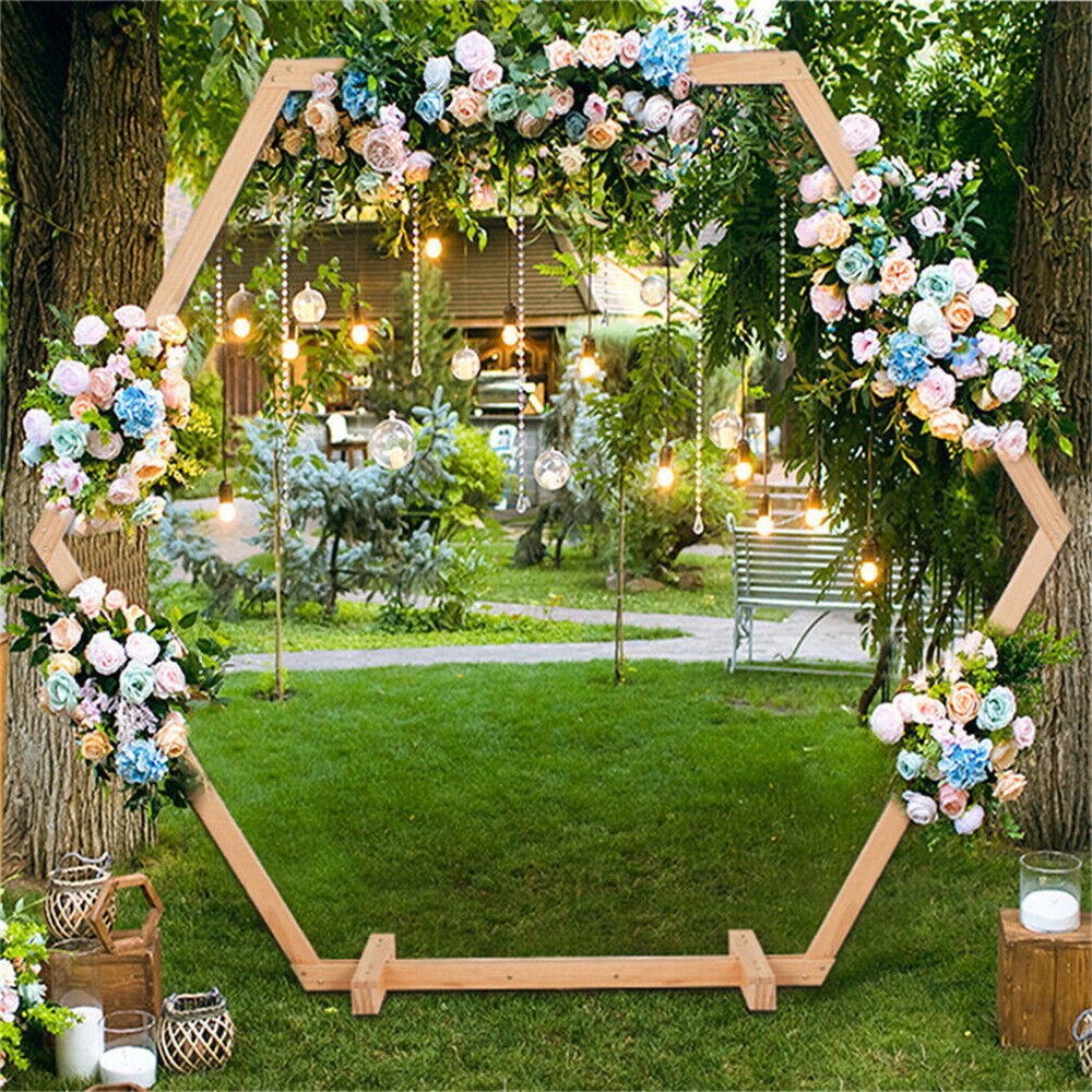 Hexagon Wedding Arch Backdrop Stand Flower Balloon Road Lead Archway Decorative