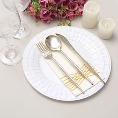 10″ WHITE DESSERT PLASTIC PLATES Round Basketweave Party Wedding TABLEWARE