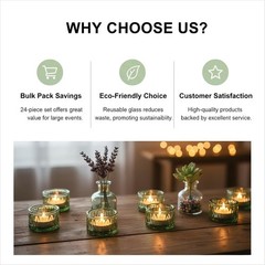 DEVI 24 Green Glass Votive Candle Holders for Wedding Decor