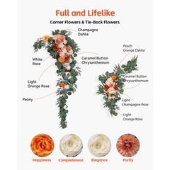 Uimoso Artificial Wedding Arch Flowers Kit Orange With 2Pcs Flowers 3Pcs Drapes