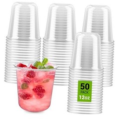 12 oz Disposable Stemless Wine Glasses Pcs Crystal Plastic Cocktail Cups 50
