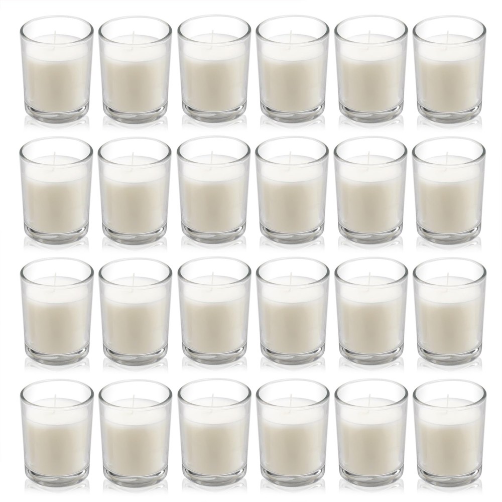 Housecret 24 Pack Warm White Unscented Clear Glass Filled Votive Candles. Hand