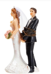 Funny Wedding Cake Topper, Bride Tied Up Groom Couple Figurine, 2.6 x 4.6 x 2.3″