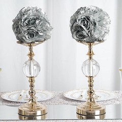 2 SILVER 7″ Silk Roses Flowers Kissing Balls Wedding Party Events Centerpieces