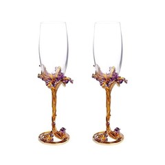 SUQ I OME Enamel Wine Crystal Champagne Flutes Glasses Set of 2, Decorative E…