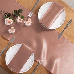 MILVOWOC 5 Pack Rose Gold Satin Table Runners, 12 x 108 Inch Bright Satin Sil…