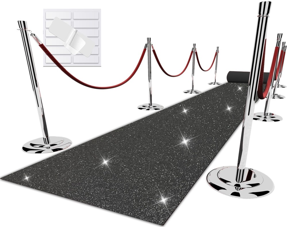 Glitter Black Carpet Runner 2.46X15ft 200GSM Non-Woven Fabric Hollywood Event