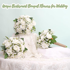 Artificial Bridesmaid Bouquets Set of 6 for Wedding – 7 Inch White Flowers Bouqu