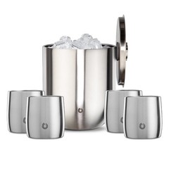 SNOWFOX Insulated Whiskey Glasses Set of 4 (11oz) & Ice Bucket with Lid /Tong…