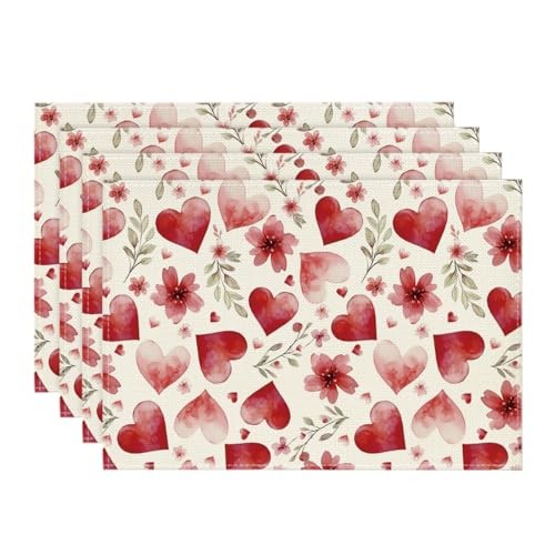 Hearts Floral Sweet Valentine’s Placemats Set of 4, 12×18 Inch Wedding