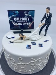 No Gamer Bride and Groom Funny Wedding cake topper COD or your game