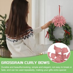 6 Pcs 4 Inch Grosgrain Curly Bows for Gift Wrapping Self-Adhesive Ribbon Pink