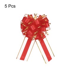 5pcs 8 Inch Large Big Pull Bows with Gold Edge, Organza Car Gift Wrapping , Red