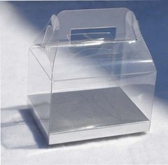 24 PCS 4x3x2-1/2″ Wedding Party Favor Gable Handle Clear PVC Box w/ Silver Card