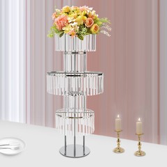 5-Tier Flower Stand Silver Acrylic Crystal Tabletop Wedding Centerpiece 110cm