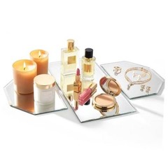 3 Pcs Irregular Glass Mirror Trays for Table – 5mm Thick Beveled