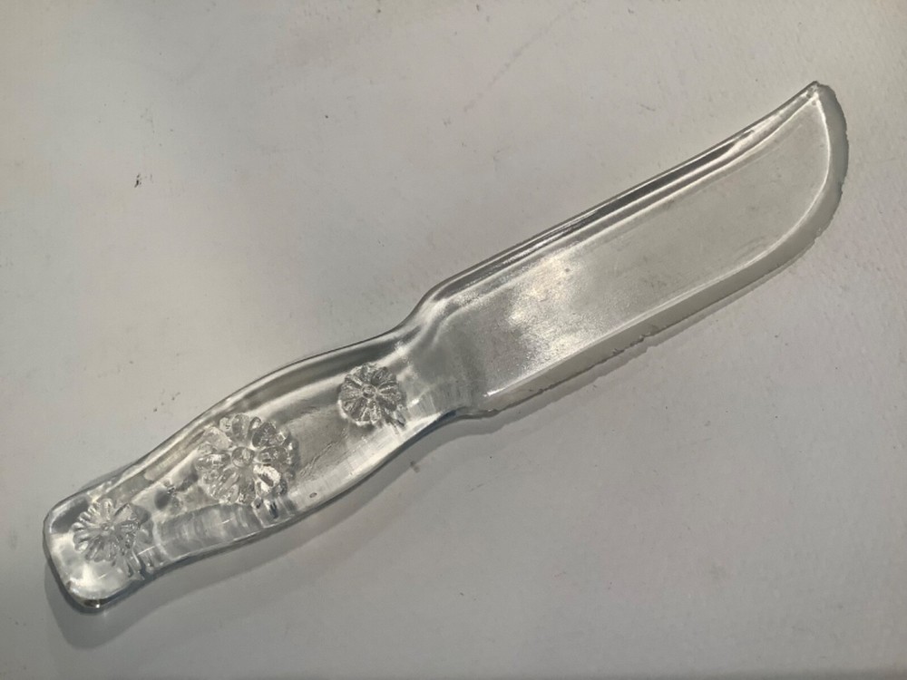 Cryst-O-Lite Depression Glass Knife Clear Fruit Cake Floral Handle 8.5″