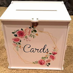Grad/wedding Card Box w/ Slot Rectangle Floral «Cards» Pink Green Gold