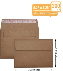 Xxcxpark 200 Qty Printable A7 200 Envelopes (5.25″ x 7.25″), Brown