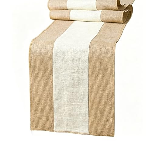 Lace Burlap Table Runner,Rustic Natural Classic Style(Beige centered) 30*108 CM