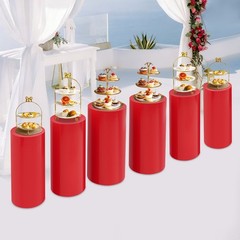 6Pcs Cylinder Pedestal Stands, Metal Display Stands For Wedding Birthday Decor