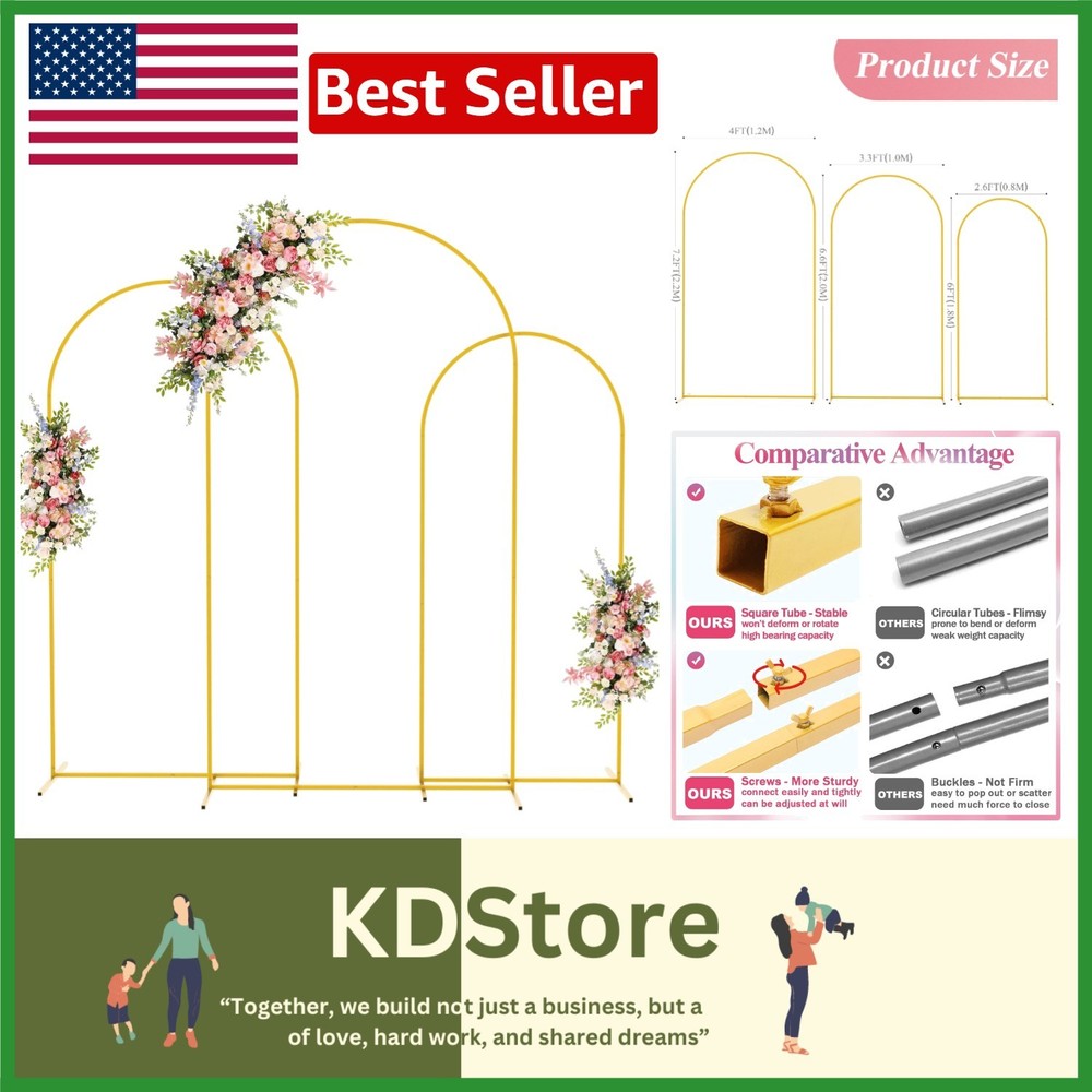 Versatile Gold Arch Backdrop Frame Set – 7.2FT, 6.6FT, & 6FT for All Occasions