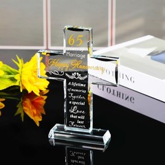 65th Anniversary Glass Cross Keepsake for Parents, A Timeless Gift of Love
