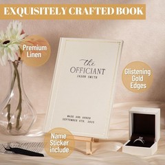 Engrowtic Wedding Officiant Book Personalized Linen Hardcover Cream, Black