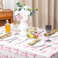 Oudain 3 Pcs Pink Bow Table Cloth 54 x 108 54 x 108 inches, and White